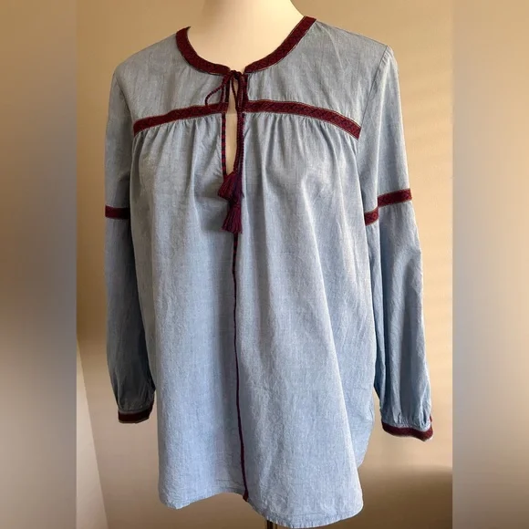 Joie “Marlen” Chambray Blouse w/ Embroidery. - Picture 5 of 13